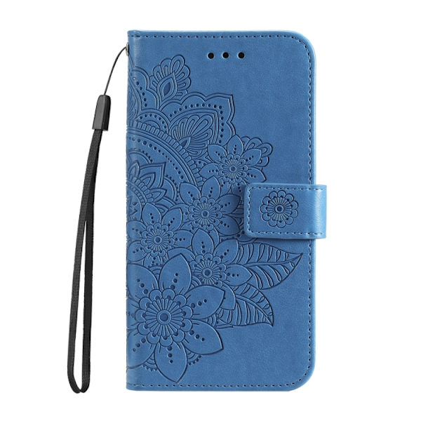 Redmi Note 14 Pro 5G / Note 14 Pro+ 5G - Läderfodral med Sju Blommor Prägling Blå