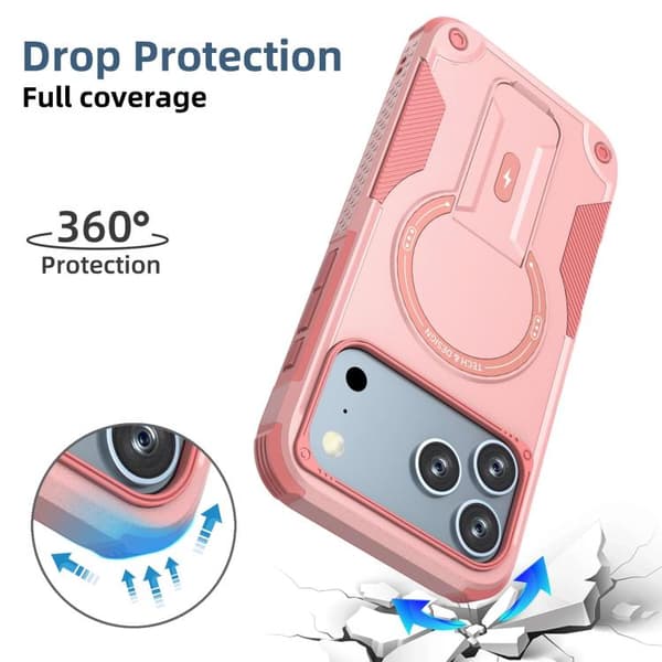 iPhone 18 Pro Max / iPhone 17 Pro Max Skal med Armor MagSafe Hållare - PC Hybrid TPU Rosa