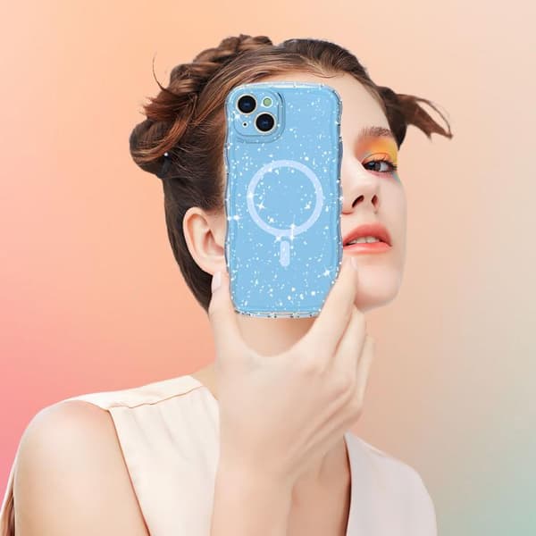 iPhone 16 Pro Max Wave Glitter MagSafe Magnetisk TPU Skal Transparent blå