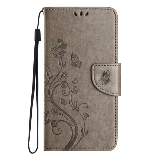 Redmi Note 14 Pro+ 5G - Flip Läderfodral med Fjäril Blommönster Grå