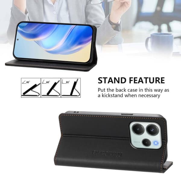 Redmi Note 14 4G - EU Version RC01 Dubbelvikts Magnetisk Sug RFID Läder fodral Svart