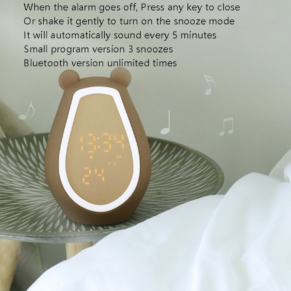 Björnalarmklocka LED Digital Tyst Sänglampa Bluetooth Högtalare USB Laddning Barn Cartoon Nattlampa(Bluetooth+Liten Programversion)