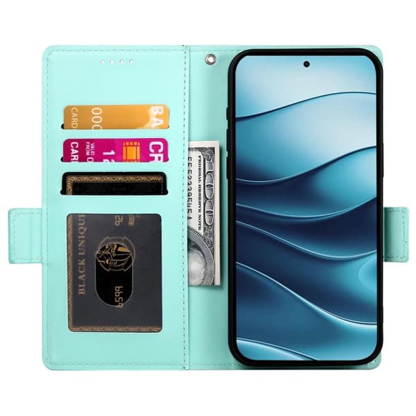 Redmi Note 14 4G - Global Sidobuckle Magnetisk Frostad Läderfodral Mintgrön