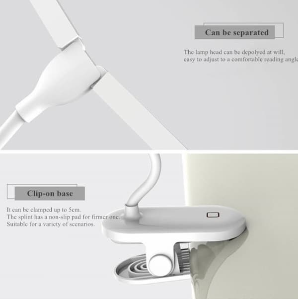 TD5 Dubbel bordslampa med USB-skrivbordsklämma, stil: Plug-in-version (vit)