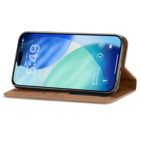 iPhone 18 Pro Max / iPhone 17 Pro Max Skal läderfodral med retro känsla och magnetisk flip Brun