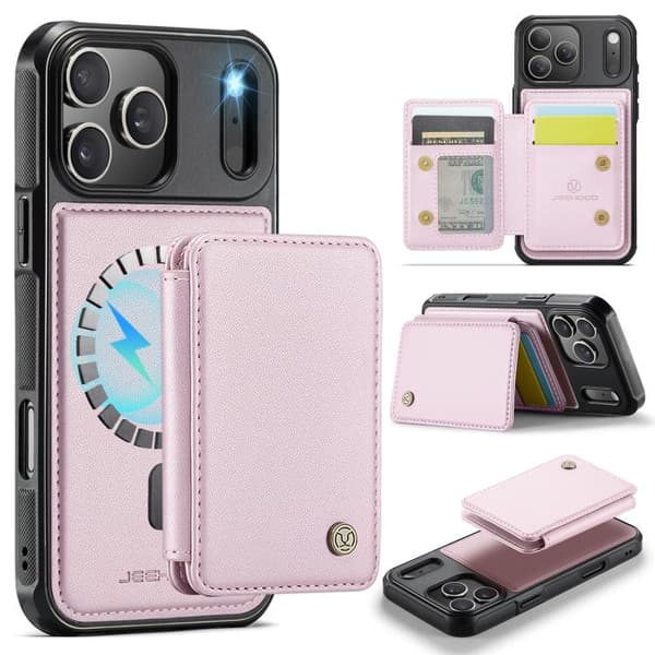 iPhone 18 Pro Max / iPhone 17 Pro Max Skal läderfodral JEEHOOD Business Magnetisk Stil RFID Rosa