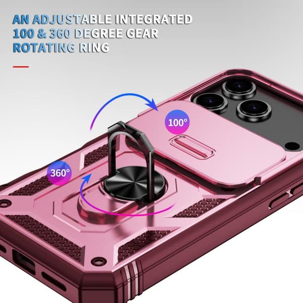 iPhone 18 Pro / iPhone 17 Pro Skal med Sliding Camshield TPU + PC och Hållare Rosa + Rosröd