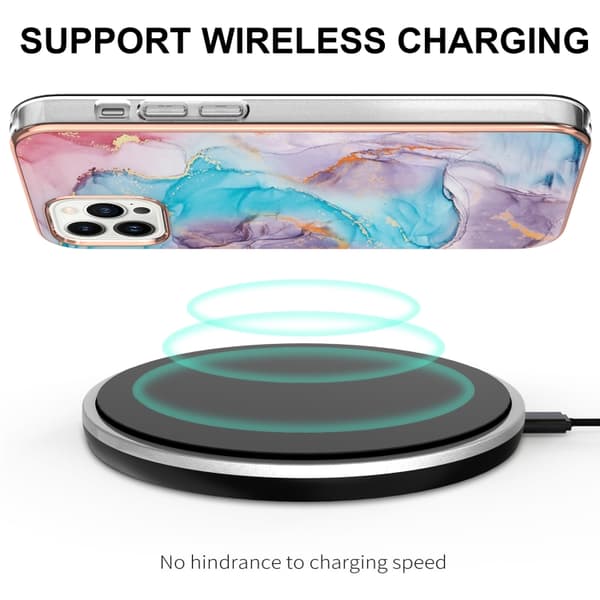 iPhone 16 Pro Max Skal med Elektropläterad IMD Mönster och Stötsäker Design Vintergatan Blå Marmor