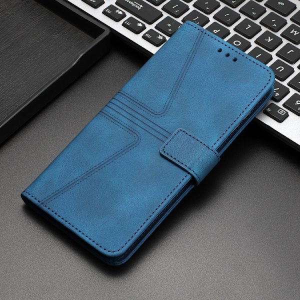 iPhone 16 Pro Max Triangle Solid Color Fodral - Högkvalitativt Skal Läder Blå