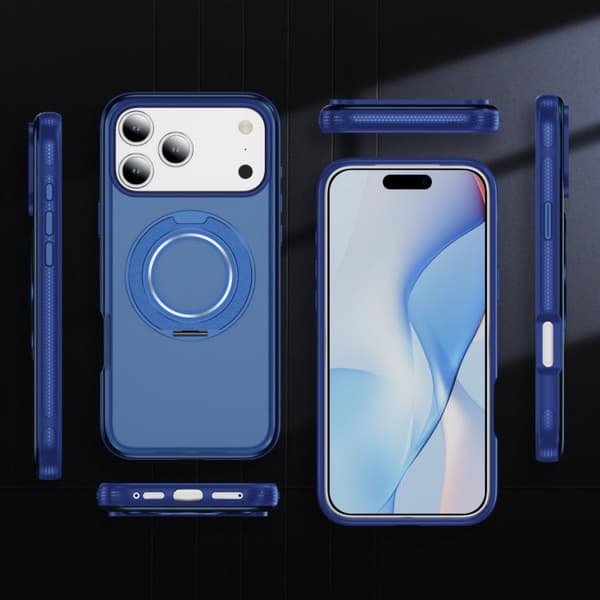 iPhone 18 Pro Max / iPhone 17 Pro Max Skal - Translucent PC Gear Holder med C MagSafe Transparent blå + kunglig blå