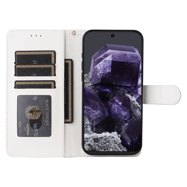 för Pixel 9 Pro Skal i Diamantmönstrad Läder Flip Design Vit