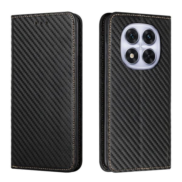 Redmi Note 14 Pro 4G - Magnetisk Flip Läderfodral med Kolfibertextur Svart