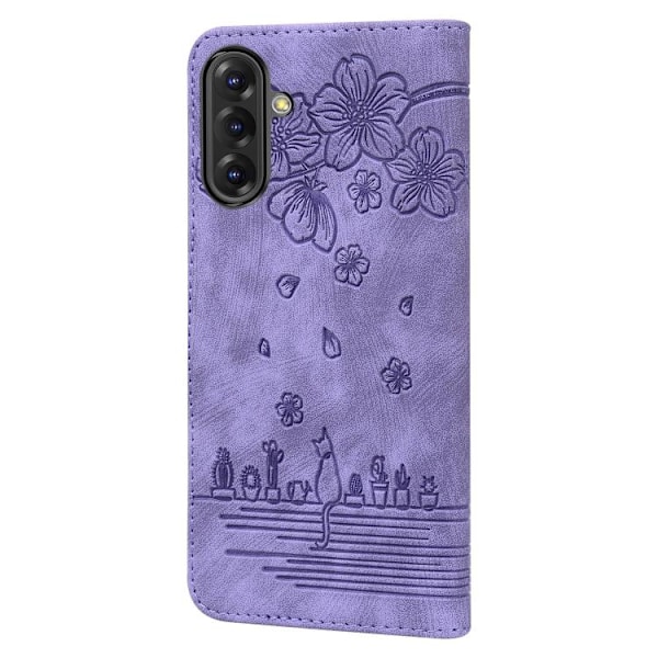 Samsung Galaxy A56 / A36 Skal med Prägling av Tecknad Sakura Katt Purpur