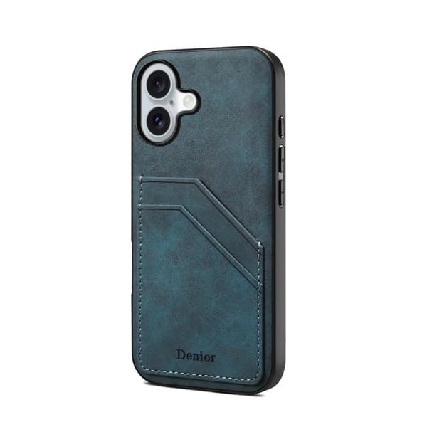 iPhone 17 Skal - PU med Dubbel Kortfack Blå