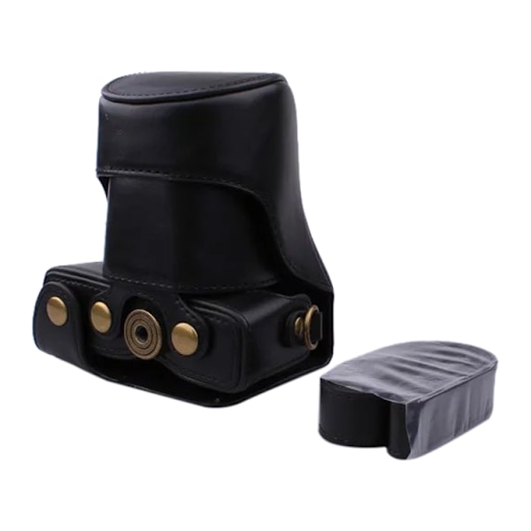 Full Body Camera PU Läderfodral Väska med Rem för Canon EOS M200 Svart