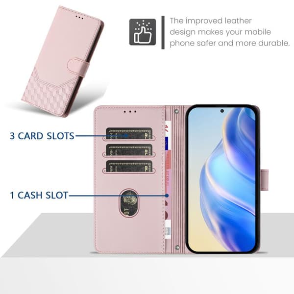 iPhone 18 Pro Max / iPhone 17 Pro Max Skal läderfodral med honungskombination och RFID-präglad design Rosa