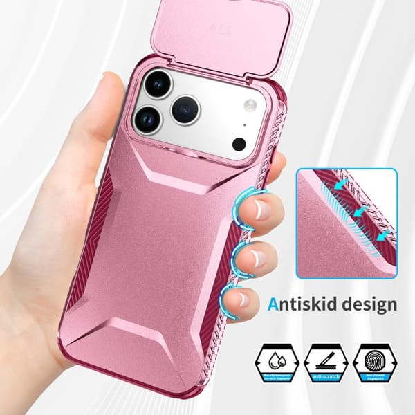 iPhone 18 Pro Max / iPhone 17 Pro Max Skal med Sliding Camshield Rosa + Rosröd