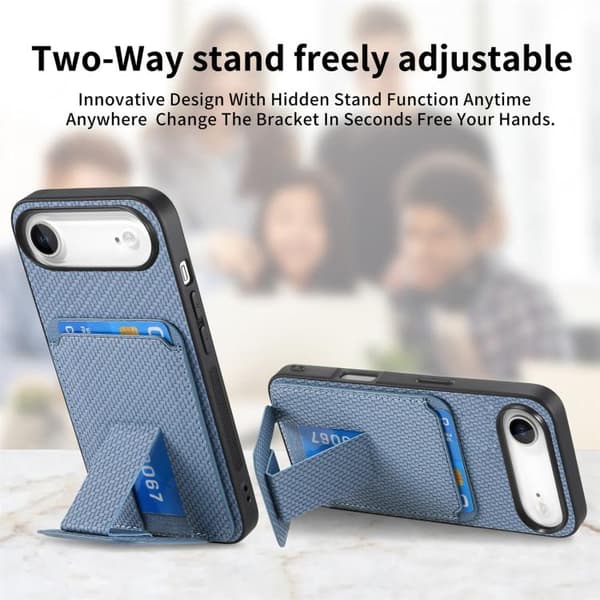 iPhone 17 Air Skal - Kolfiber med Fällbart Ställ Blå