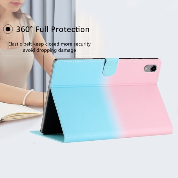iPad Pro 11 2024 Skal i Smart Läder med Gradient Stitching Rosa Blå