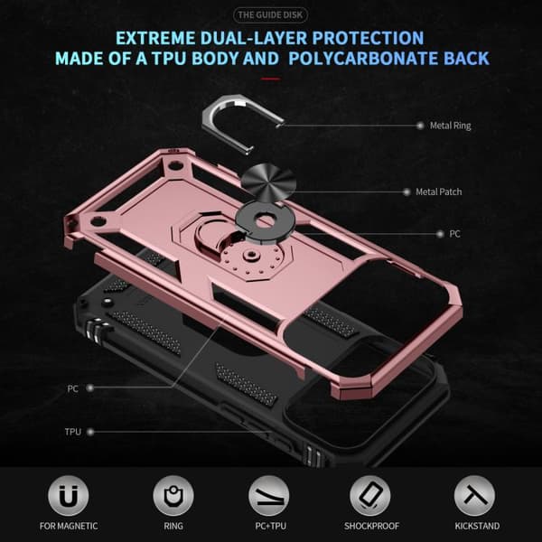 iPhone 18 Pro Max / iPhone 17 Pro Max Skal Shockproof TPU Hybrid PC med Hållare Roséguld