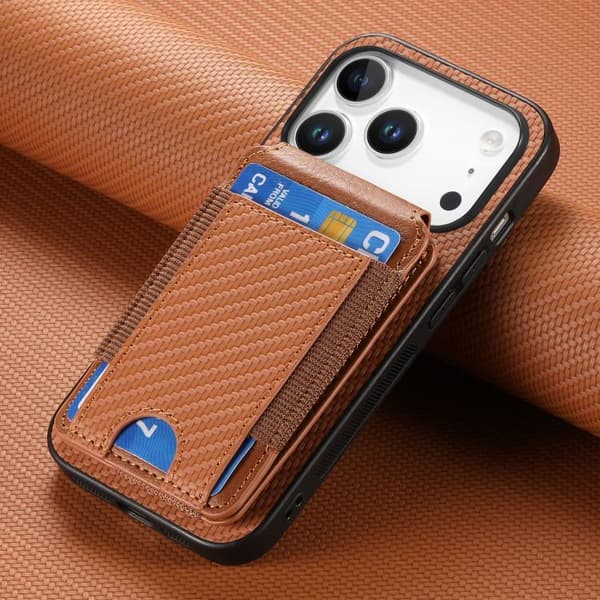 iPhone 18 Pro Max / iPhone 17 Pro Max Skal - Kolfiber med Vertikal Flip och Ställfunktion Brun