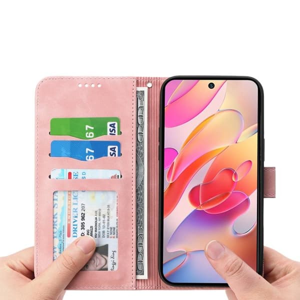 Redmi Note 14 4G - Dierfeng Dream Line TPU Hybrid PU Läderfodral Rosa