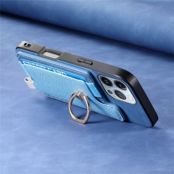 iPhone 16 Pro Max Retro Magsafe Cross Läder Fodral med Ringhållare och Kortfack - Skal Blå