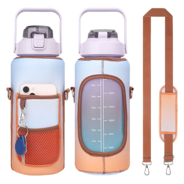 2L Gradient Färg Vattenflaska Skyddsfodral med Rem Gradient Orange