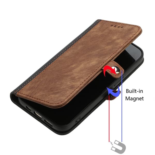 Redmi Note 14 Pro+ 5G - Sidofäste Dubbelvikts Handrem Läder fodral Brun