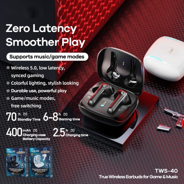 REMAX TWS-40 True Wireless Music Gaming Bluetooth-hörlurar Svart