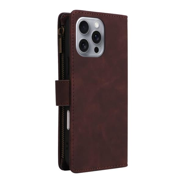 iPhone 16 Pro Max Multifunktionell Multi-Kort Wallet Skal Läder Fodral Kaffe