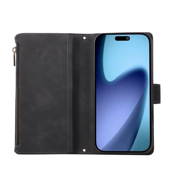 iPhone 18 Pro Max / iPhone 17 Pro Max Skal - läder med multifunktionell kortficka Svart