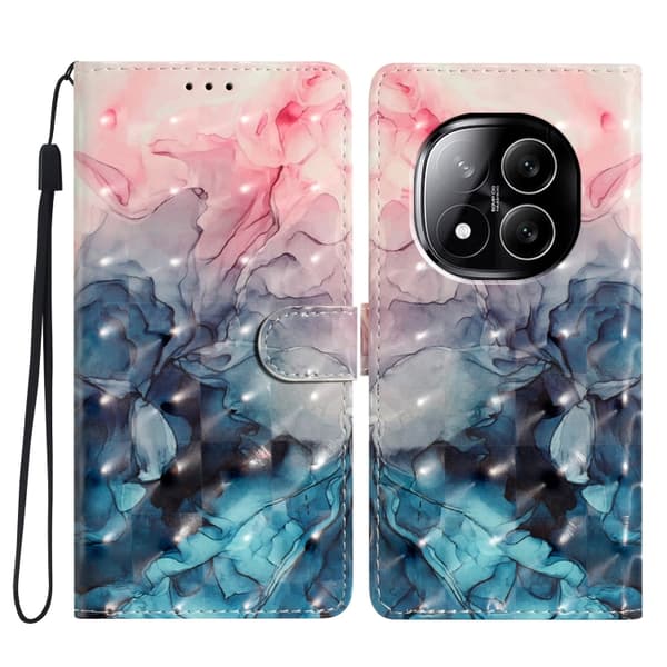 Redmi Note 14 Pro+ 5G - 3D Mönster Läder fodral 3D Rosa Blå Marmor