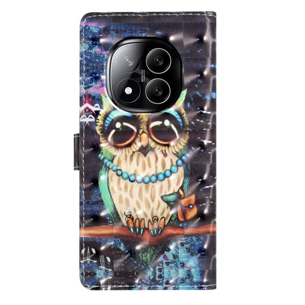 Redmi Note 14 Pro+ 5G - 3D Mönster Läder fodral Storögd uggla