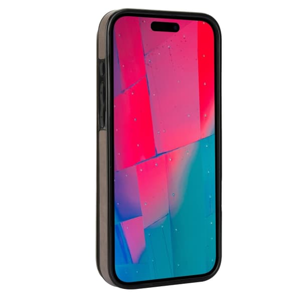 iPhone 16 Pro Max Skal med Dubbel Spänne och Fjärilsprägling PU Grå