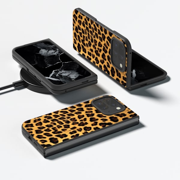 för Pixel 9 Pro Fold - Leopard Mönster Full Coverage Skal med Svart Ram Leopardmönster