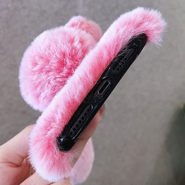 iPhone 16 Pro Max 3D Söt Långörad Kanin Plush Full Coverage Skal Röd