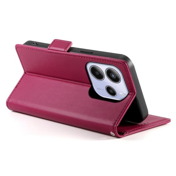Redmi Note 14 4G - Global Sidobuckle Magnetisk Frostad Läderfodral Vinrött