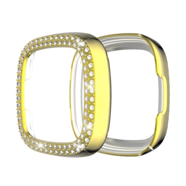 För Fitbit Versa 3 / Versa Sense Double Row Plating Diamonds PC- case Golden
