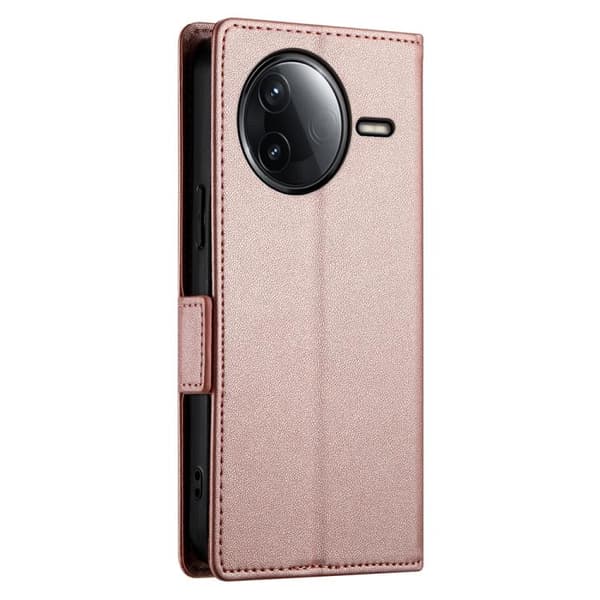 Redmi K80 / K80 Pro - Magnetisk Frostad Läderfodral med Sidobälte Roséguld