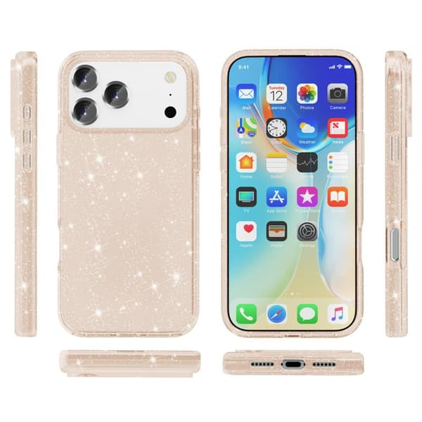iPhone 18 Pro Max / iPhone 17 Pro Max Skal med Stötskydd och Glitterpulver Guld