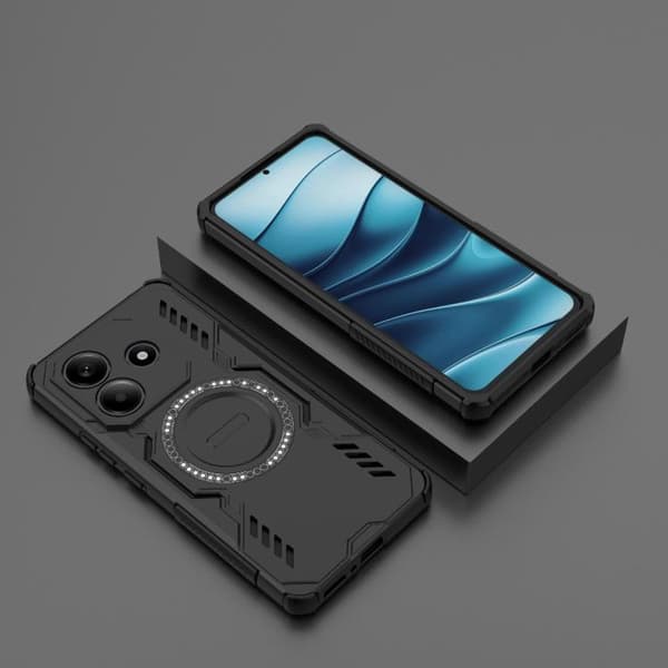 Redmi Note 14 5G - Global Butterfly Armor MagSafe Magnetisk Ring Stötsäker Mobilskal Svart