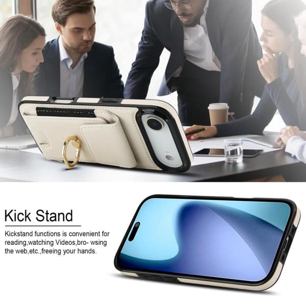 iPhone 17 Air Skal med Elastisk Kortficka och Ringhållare Vit