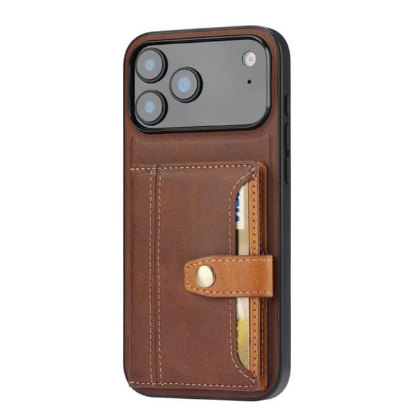 iPhone 18 Pro Max / iPhone 17 Pro Max Skal - kalvskinn med kortfack - TPU och PU Brun