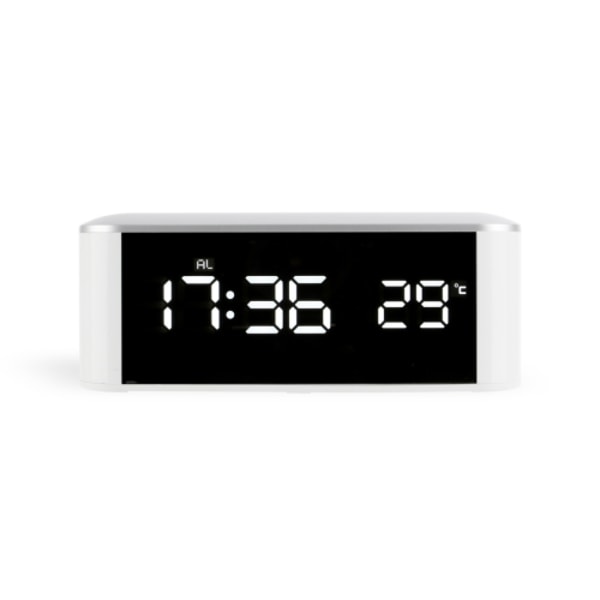 Hem LED-spegel Multifunktionell elektronisk klocka Spegelklocka Hushållstermometer (vitt ord)