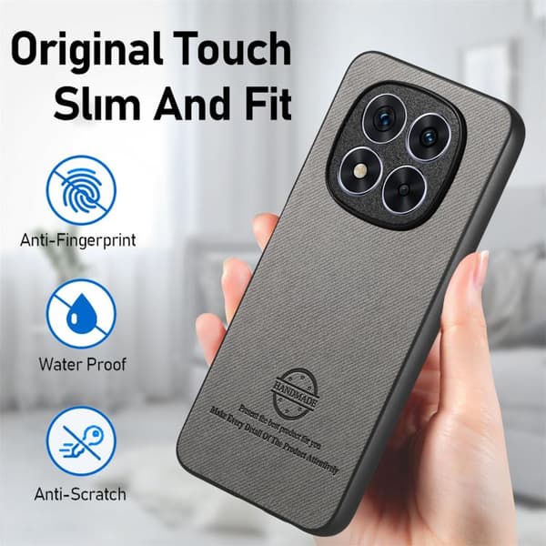 Redmi Note 14 Pro 5G - Twill Tyg Läder Skal Grå