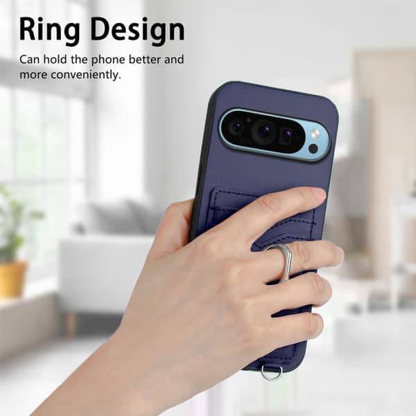 för Pixel 9 Pro XL R20 - Crossbody Rep RIng Kortfodral Skal Blå