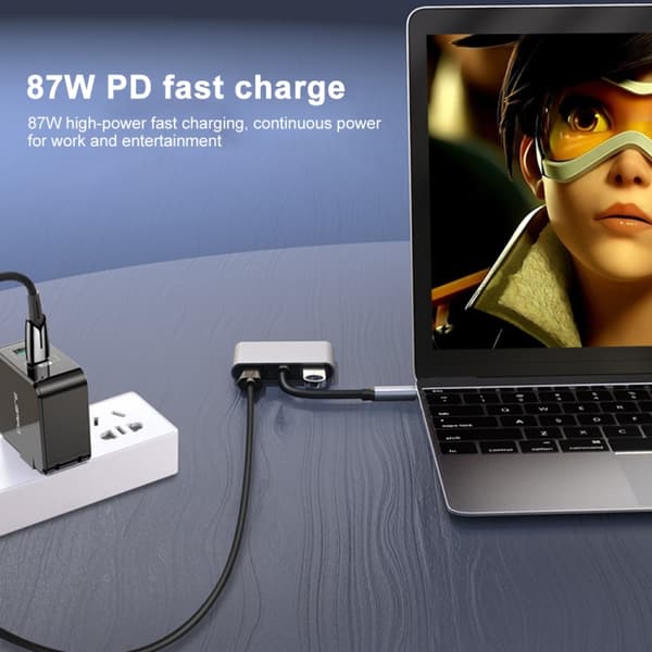 4-i-1 Multifunktionell USB-C / Typ-C till PD USB-C / Typ-C + USB 3.0 + Dubbel HDMI Hub Dockningsstation (Vit)