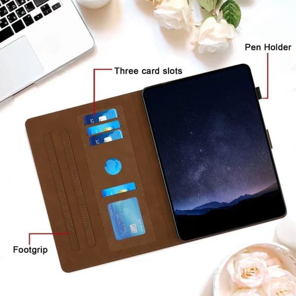 Samsung Galaxy Tab S6 Lite P610 Prägad Läderfodral Brun