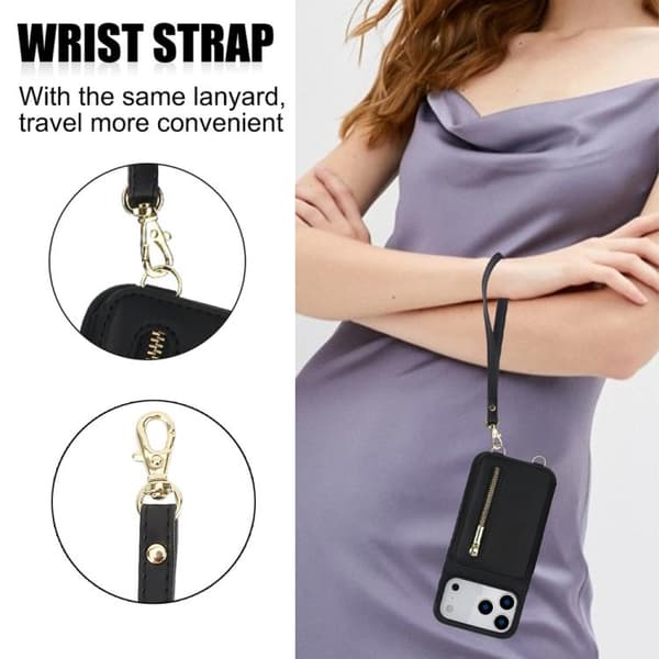 iPhone 18 Pro Max / iPhone 17 Pro Max Skal med Zipper och Dubbel Lanyard Svart